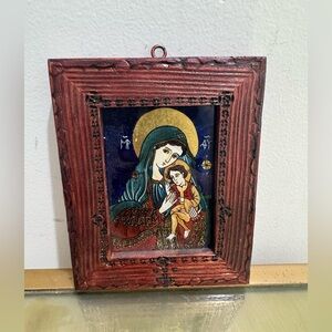 Framed Wood icon of the Virgin Mary and Christ Child
